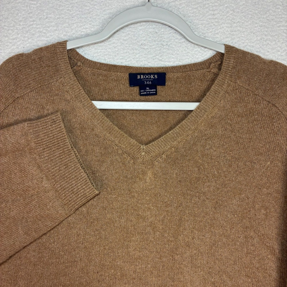 Vintage Brooks Brothers Cashmere Sweater Men XL Brown 346 V Neck Quiet Luxury